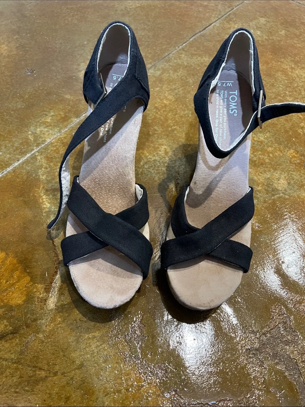 TOMS Black Crisscross Ankle-Strap Wedge Sandals